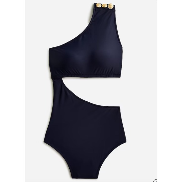 NWT J Crew Cutout one-piece‎ full-coverage swimsuit with buttons deep navy sz 24 - Picture 1 of 2